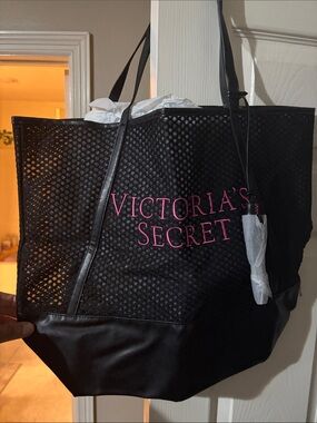 Victoria's Secret Black Mesh Tote with Pink Logo
